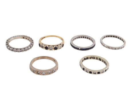 A group of half and full eternity rings14ct gold blue and colourless gem set half eternity ring, stamped "585"; diamond set h