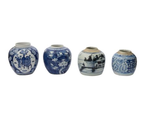 Three 19th century Chinese porcelain blue and white ginger jars and another first of ovoid form decorated lobed reserve decor