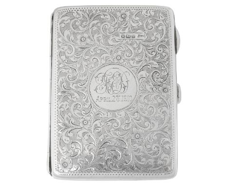 An Edwardian silver aide memoireSheffield, 1908, Walker and Hallof rectangular form with foliate scroll decoration, circular 