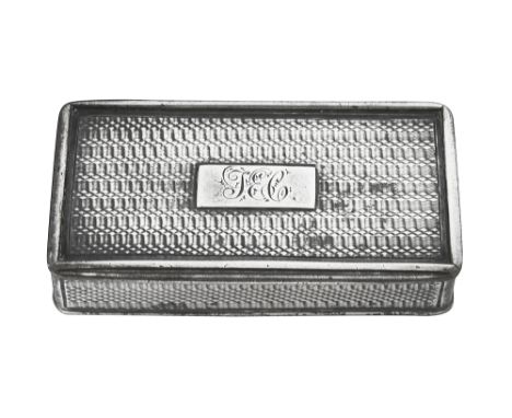 A William IV silver snuff boxBirmingham, 1832, Edward Smith rectangular with all over engine turned decoration, the hinged li