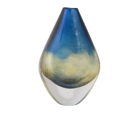 Sven Palmquist for Orrefors, a "Kraka" vase1960sinternally decorated with blue, amber and with fishnet bubble inclusions, und