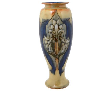 Eliza Simmance (1857-1935) A Royal Doulton stoneware vaseof slender inverted baluster form decorated with Art Nouveau panels 