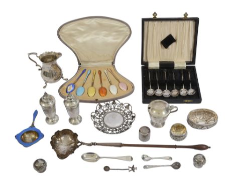 A George II silver punch ladle and other silver London, 1751, makers mark rubbed oval fluted bowl with  bifurcated joint and 