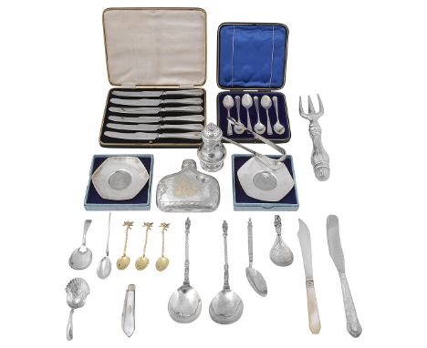 A collection of silver to include a George V pepper casterfirst London, 1913, S J Phillips, of plain baluster form with centr