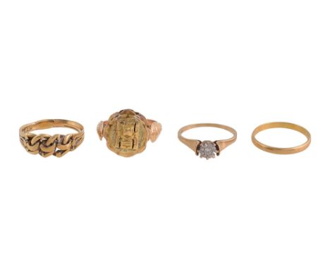 A group of four rings22ct gold band, stamped with hallmarks; 18ct gold twisted rope ring, stamped with hallmarks; an South-Am