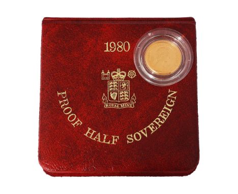 An Elizabeth II gold proof half sovereign sovereign, 1980in capsule with certificate, in presentation case diameter 19.3mm., 