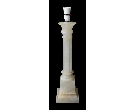 A tall alabaster column form fluted table lamp baseheight including fitting 52.5cm.Condition: Nibbles and wear to edge of bas