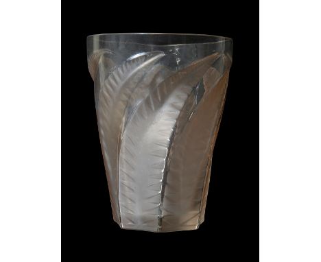 A Rene Lalique glass 'Hesperides' tumbler moulded with twisted leaves, etched signature R. Lalique Franceheight 12.5cm.Condit