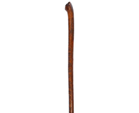 A George III folk art hedgerow walking stickthe shaft craved 'Thomas Sergent. March 1 1739- JS 1801 also engraved with verse 