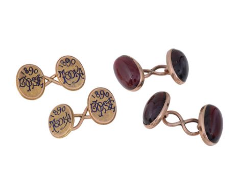 A pair of oval enamelled initial cufflinksnavy blue enamel wording "1890 Boyse Tooka" with figure-of-eight backs together wit