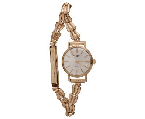 A lady's 9ct gold Rotary wristwatchcircular brushed sunburst dial with raised hour batons and gold hands, signed Rotary, 21 j