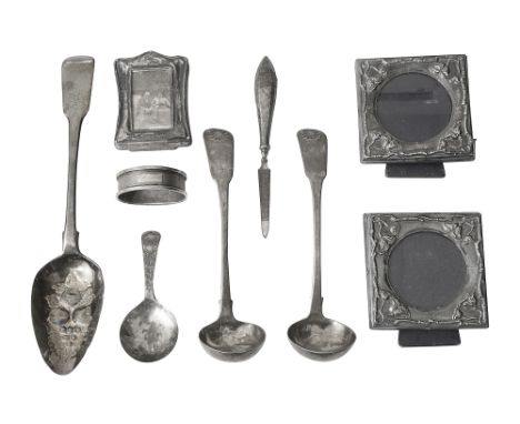 A selection of silver to include a pair of George Scottish single struck fiddle and shell pattern toddy ladlesfirst Glasgow, 