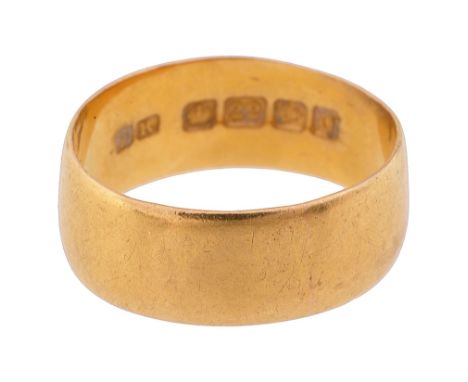 A 22ct gold band stamped with Birmingham hallmarksring size J, total approx weight 4.6gCondition: 