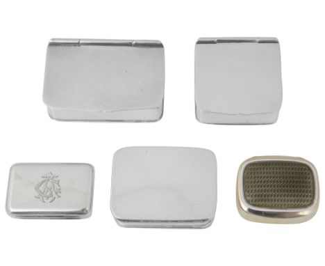 A Victorian silver snuff box and four other later snuff boxesfirst London, 1871, Thomas Whitehouse, of plain rectangular form