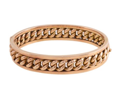 A curb-link hinged bangle with safety chain total approx weight 21.8gCondition: 