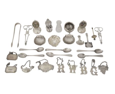 Assorted silver to include a a George V silver-gilt and glass cayenne pepper potvarious dates and makersfirst Birmingham, 191