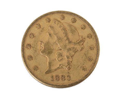 An American 1883 $20 dollar double eagle Liberty head gold coin San Francisco mint diameter 35mm., approx weight 33.4Conditio