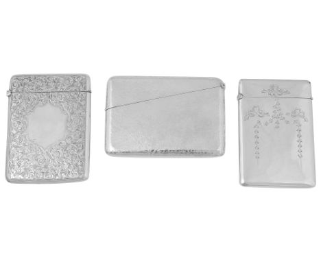 Three Victorian and Edwardian silver card casesfirst Birmingham, 1895, Thomas Hayes, with all over foliate scroll decoration 