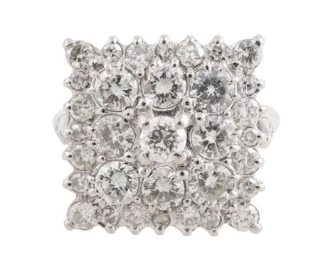 A diamond-set cluster ringthe central square set with brilliant-cut diamonds to the outer border of alternating single-cut an