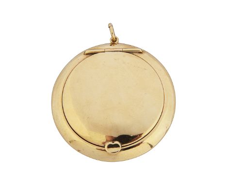 A George V 9ct gold powder compactBirmingham, 1921, Crisford &amp; Norris of plain circular form with hinge cover and suspens