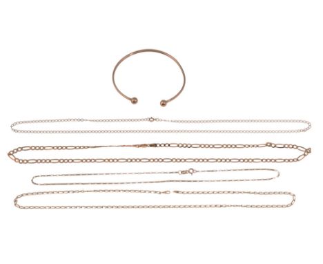 A 9ct gold torque bangle stamped with Birmingham hallmarks together with a 9ct gold fetter and three link chain, stamped to c
