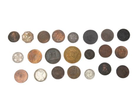 A collection of tokens, coins and medalscomprising Abolition of the Slave Trade medal, 1807, by G.F. Pidgeon, Lutwyche's anti