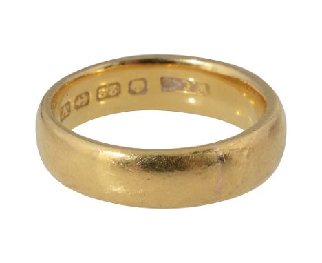 A 22ct gold band stamped with Birmingham hallmarkstotal approx. weight 9g, ring size NCondition: 