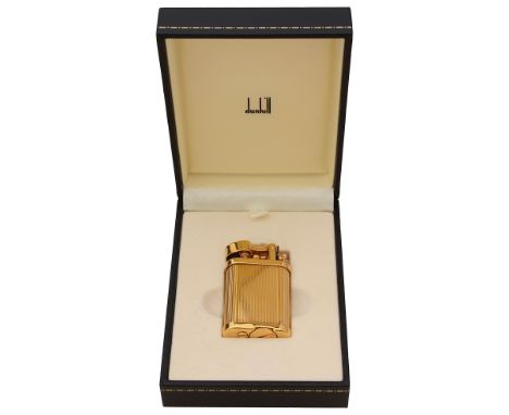 Alfred Dunhill gold plated 'Unique' cigarette lighter stamped Dunhill 397691 in a fitted case  with outer card box height 5.1