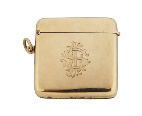 An Edwardian 9ct gold vesta caseBirmingham, 1910, Horace Woodward &amp; Co Ltdof plain square form with rounded corners, hing