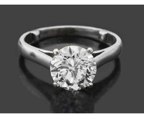 A diamond single stone ringthe brilliant-cut diamond measuring 8.2 x 8.1 x 5.2mm, claw-set to the plain shankring size M (wit