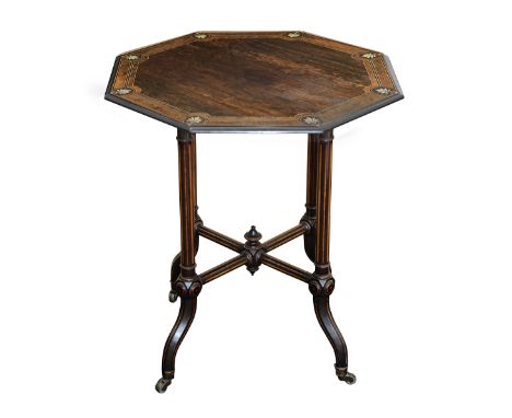 A late Victorian calamander octagonal occasional table.circa 1890boxwood and ebony strung and with burr walnut bandings and i