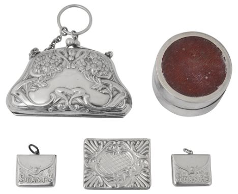 An Edwardian silver Art Nouveau lady's purse and other silver various dates makers marksfirst Birmingham, 1907, T H Hazlewood