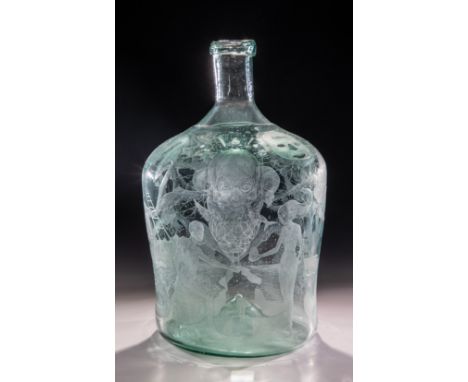 Großes Flaschengefäß Kristian Klepsch, 1994 Hellgrünes Glas. Enghals mit Bandaufschmelzung. Sehr fein ausgeführter, teils pol