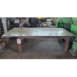 FLAT GROUND TABLE, TOP MEASURES 9' X 49" AND IS 2-3/8" THICK, 35" WORKTOP HEIGHT
