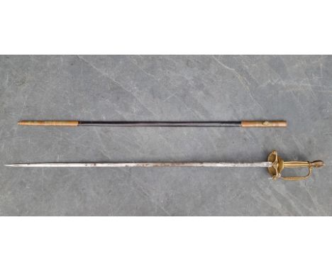 A 19th century British court sword and scabbard, with 78cm etched blade and brass guard, grip and pommel, overall length 92cm