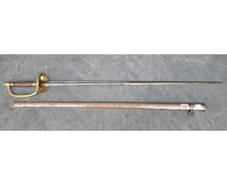 A French model 1854 officer's sword and scabbard, having signed 80cm blade.