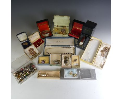 A quantity of Costume Jewellery, including silver cufflinks, chains, charm bracelet, rings, small cigarette case etc., a gold