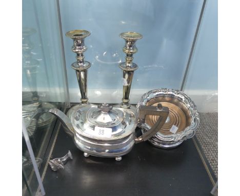 A large quantity of Silver Plate, including three small 19thC salvers, two pairs of bottle coasters, egg codler, teapot, cand