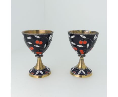 A pair of Russian (USSR) silver gilt and enamel Egg Cups,&nbsp;post-1958 marks, 6.5cm high, approx total weight 3.2ozt&nbsp;(