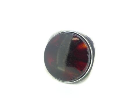 A Danish silver and amber Ring, by&nbsp;Bent Knudsen, design no. 35, signed 'Bent K 925S Sterling Denmark' and with London im