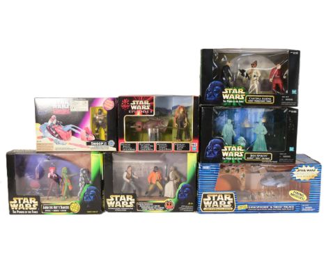 Star Wars - a collection of x7 1990s boxed action figure / playsets. Includes: 1998 Hasbro 'Cantina Aliens' triple action fig