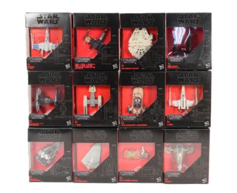 Star Wars - a set of x12 Hasbro made The Black Series 'Titanium Series' miniature diecast model Star Wars vehicles / ships. I