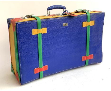A vintage United Colors of Benetton multicoloured suitcase, with keys, little used, 69cmW 