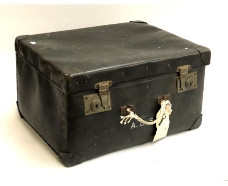 A vintage suitcase with a lined interior, monogrammed ADSS, with key, 46cmW 