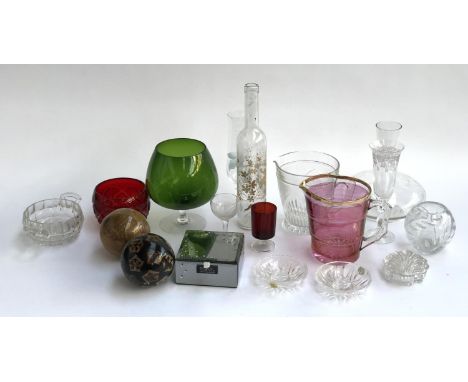 A mixed lot of glass to include crystal candle holders; trinket pots etc 