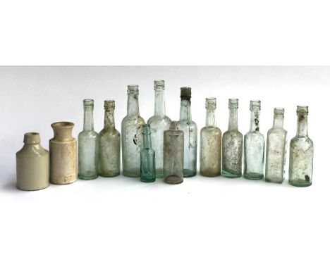 A lot of 14 vintage glass bottles to include Essence of Coffee and Chicory; Yorkshire Relish; Lee &amp; Perrins; Mellor &amp;