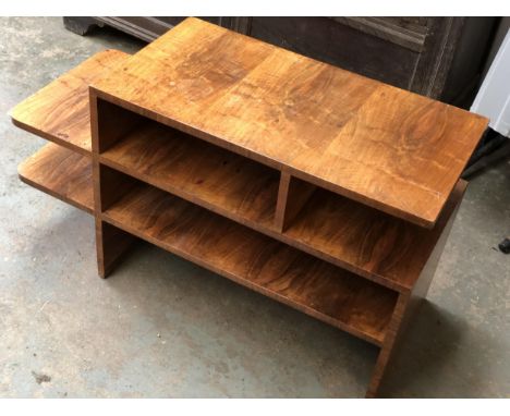 An Art Deco burr walnut coffee table or shelving unit, 100x40x56cmH 