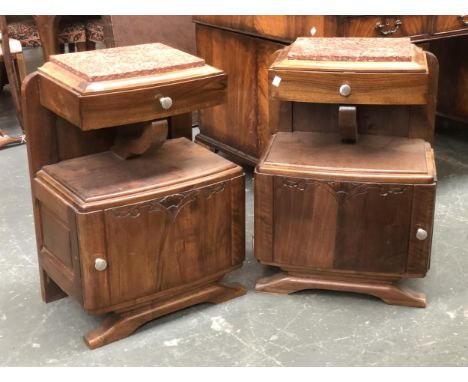 Interior interest: a pair of Art Deco style bedside cabinets, each with marble top, single drawer with cupboard below, 49x32x