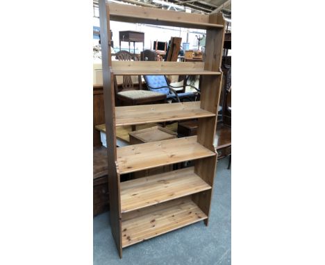 A six shelf pine bookcase, 93cmW 