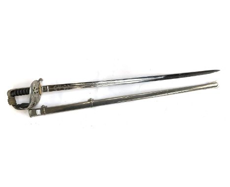 A Victorian officer's sword, the straight blade with etched decoration of a crowned VR cypher, the forte marked for Henry Wil